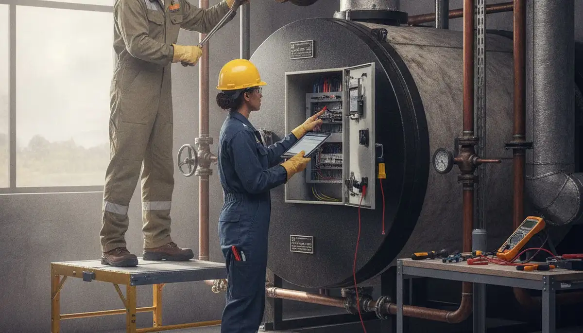Boiler repair technician servicing a home in Clearwater, FL for reliable plumbing repair