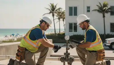 Clearwater, FL plumbing repair technician servicing a residential pipe leak with professional tools