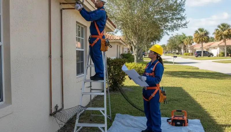 Clearwater, FL plumber repairing a pipe for plumbing service on an area service page