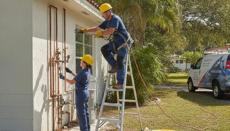Plumber repairing a leak in Clearwater, FL for plumbing repair service