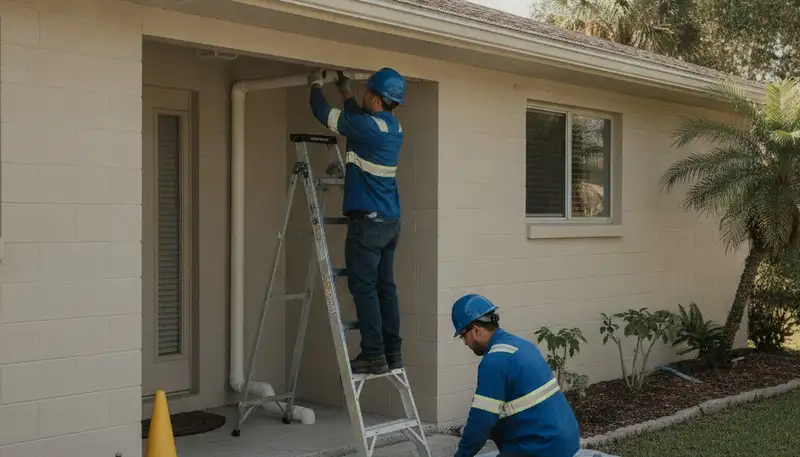 Clearwater, FL plumbing repair technician servicing a residential plumbing system