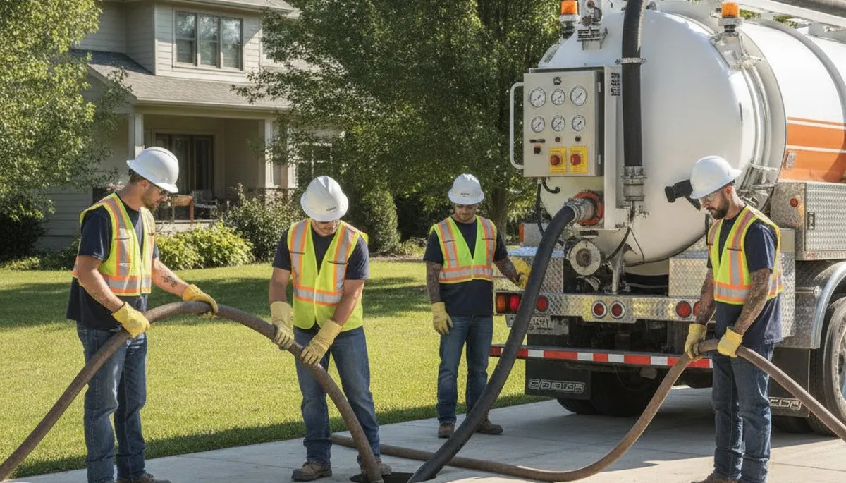 Septic pumping service truck in Clearwater, FL for residential plumbing repairs