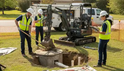 Clearwater, FL plumber inspecting septic repair equipment for a home service call