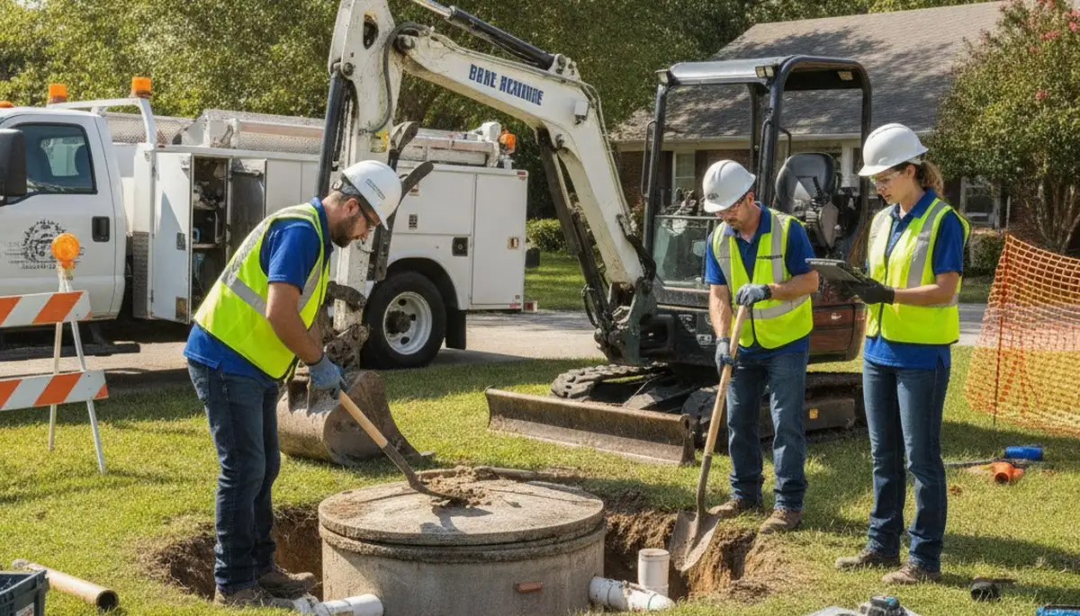 Septic repair technician in Clearwater, FL inspecting a residential plumbing system for service needs