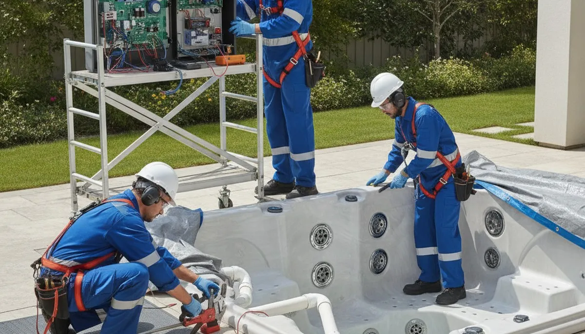 Clearwater, FL plumber repairing a spa for a local home service call