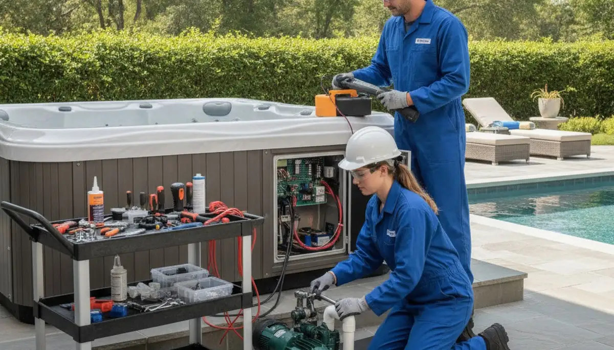 Clearwater, FL plumber repairing a home spa for reliable plumbing service