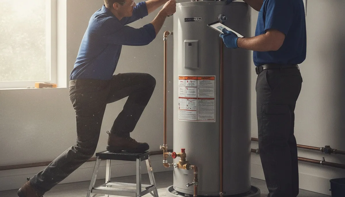 Water heater repair technician servicing a home in Clearwater, FL for On Call Plumbers